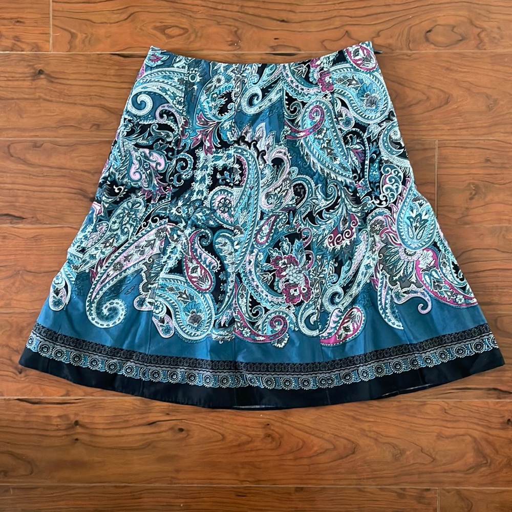 COPY - Ann Taylor Loft Blue and Pink Paisley Print Pleated Midi Skirt